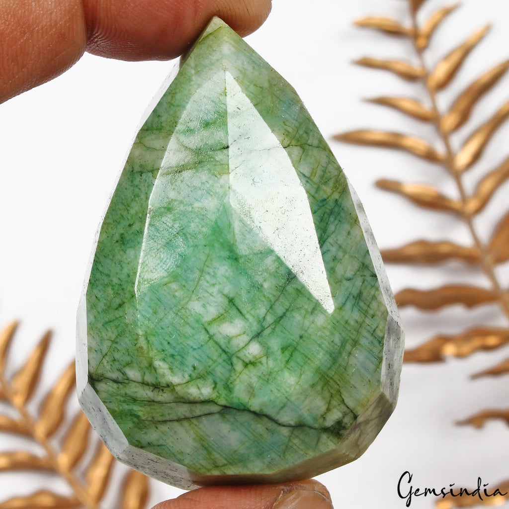 380 Cts Natural Green Emerald Pear Faceted Earth Mined Loose Brazilian Gemstone
