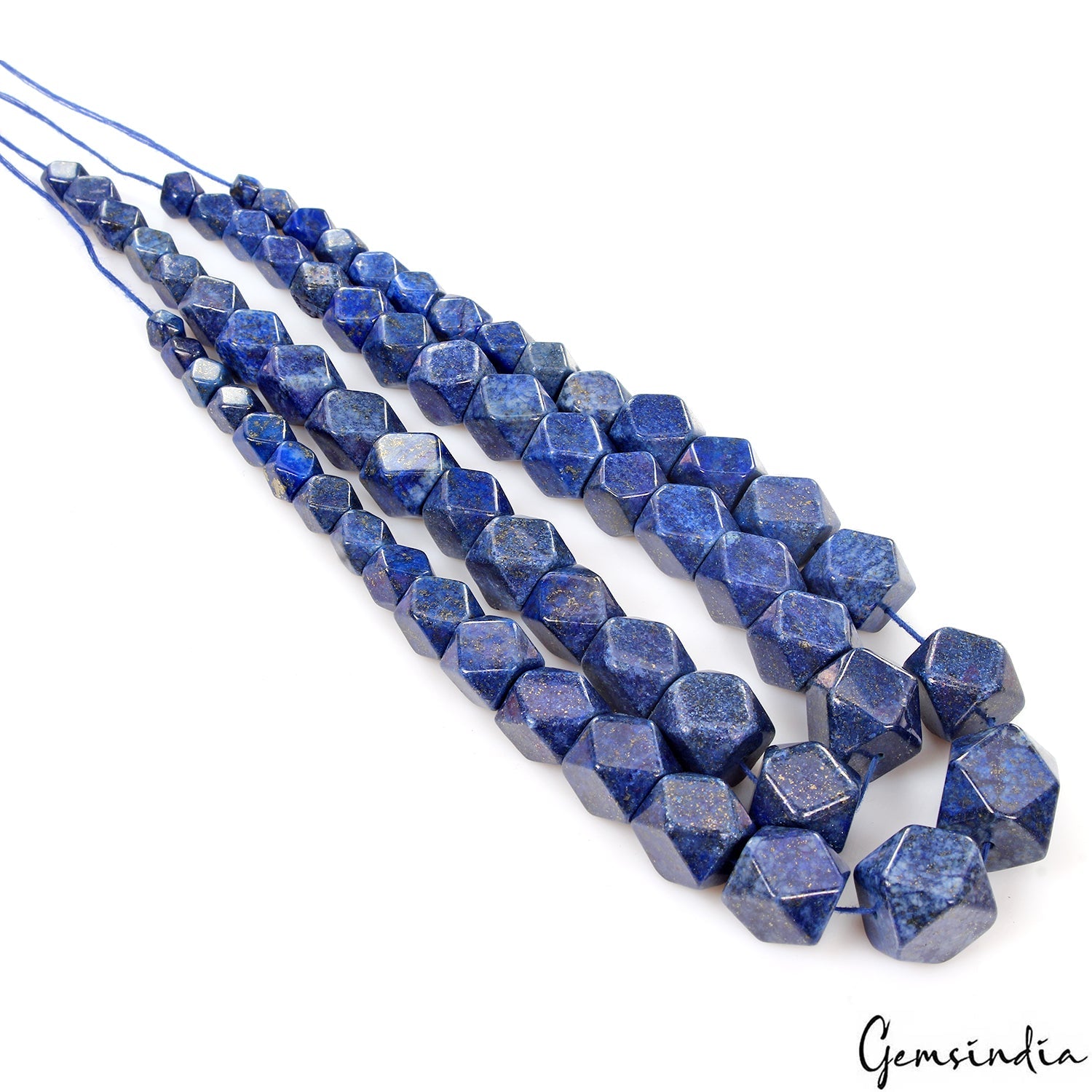 700 Ct/2 Strands Natural Blue Lapis Lazuli Gems Hexagon Cab Drilled Beads-12"
