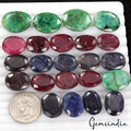 530 Ct 23 Pcs Natural Red Ruby Green Emerald Blue Sapphire All Oval Loose Gems