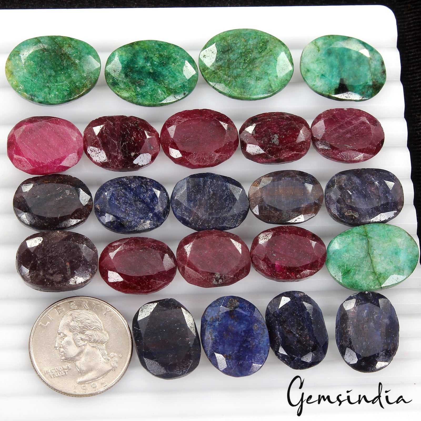 530 Ct 23 Pcs Natural Red Ruby Green Emerald Blue Sapphire All Oval Loose Gems