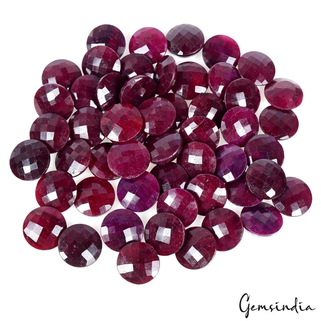 Natural Red Ruby 15mm Round Checker Cut Loose Gemstones For Jewelry making~ 52Pc
