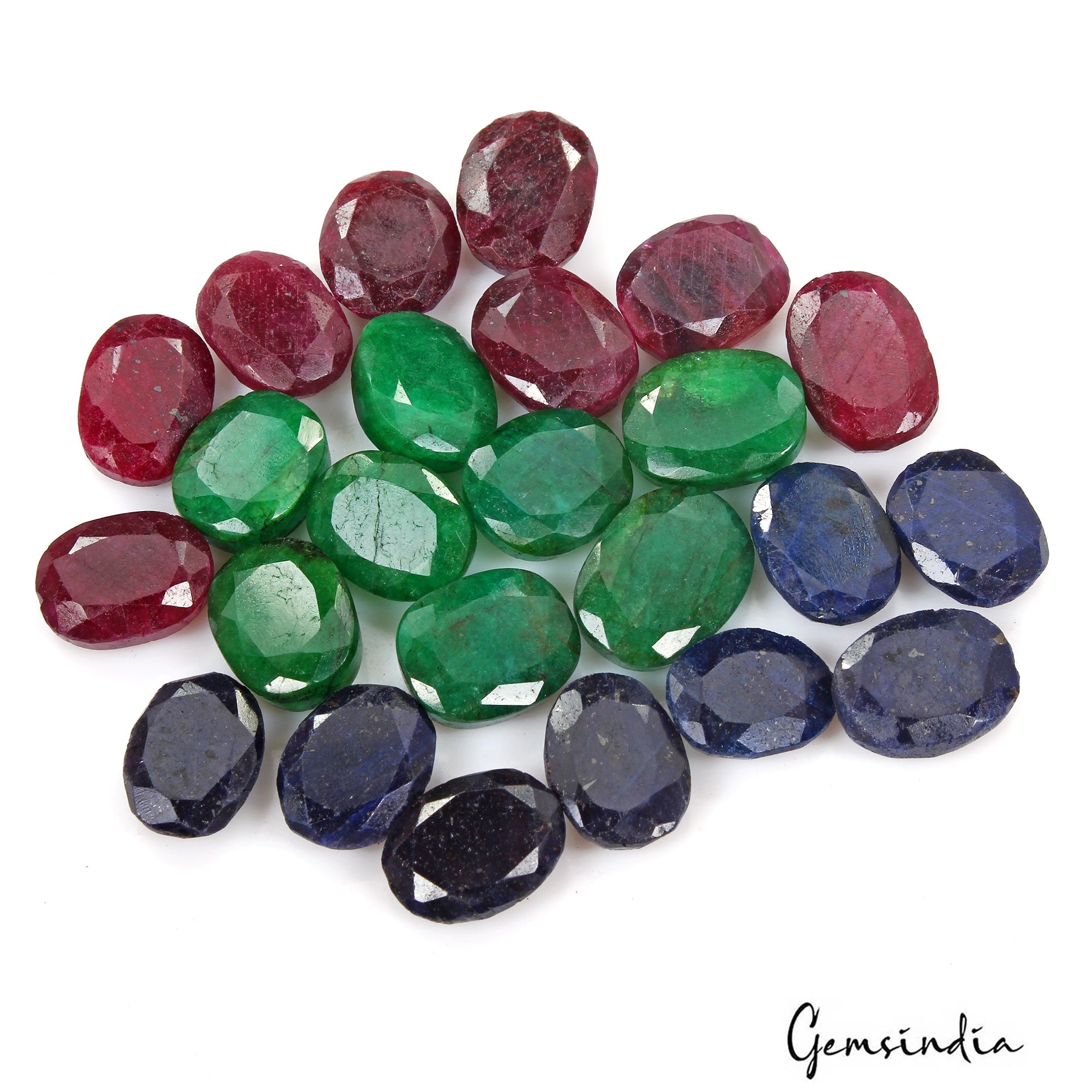 570 Ct Natural Ruby Emerald Sapphire Oval Cut Faceted Loose Certified Gems Lot