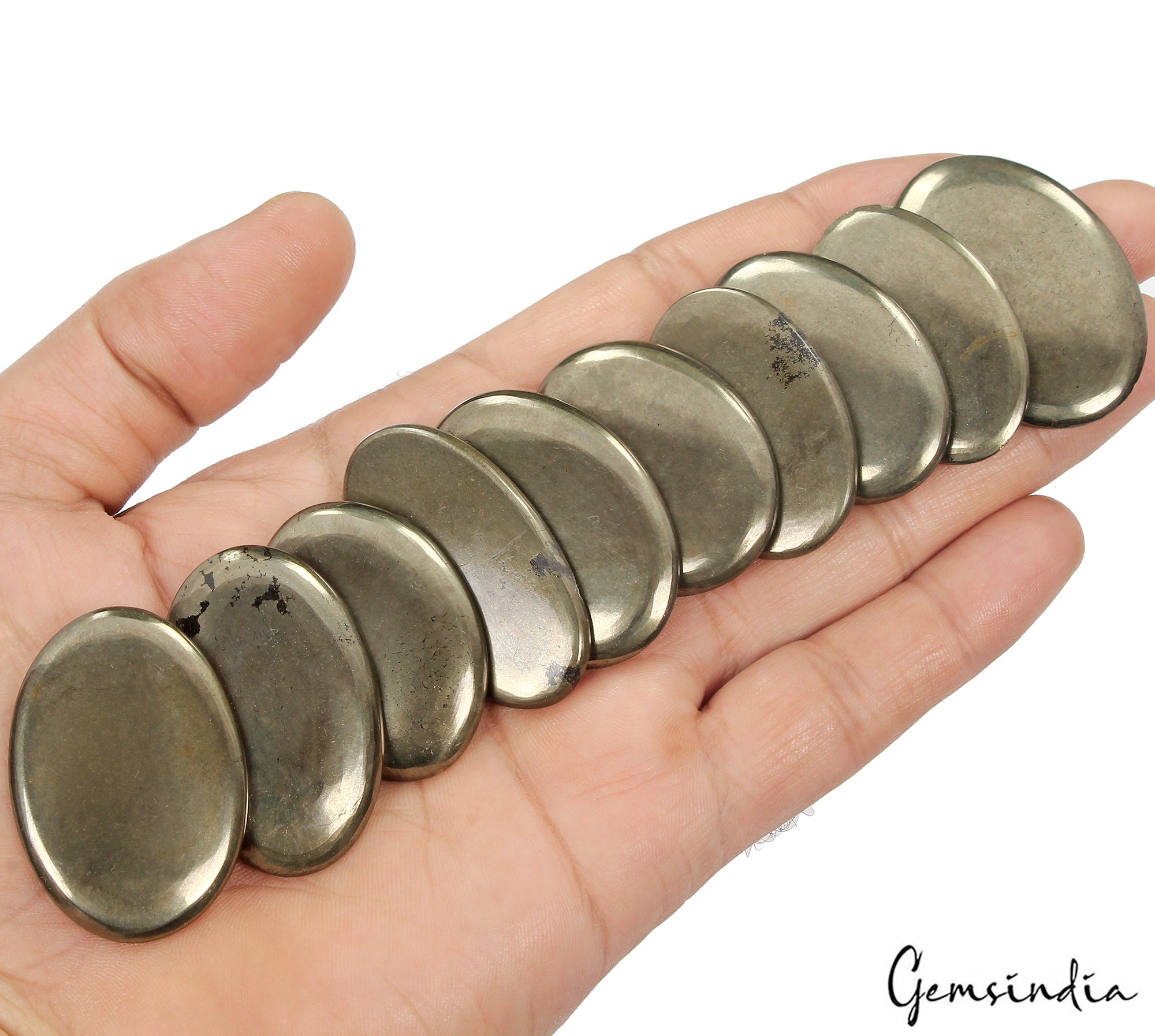 Pyrite Lot, Cabochon, Oval Cabochon, Untreated — 10 Pieces, 37mm to 43mm, 660 Ct