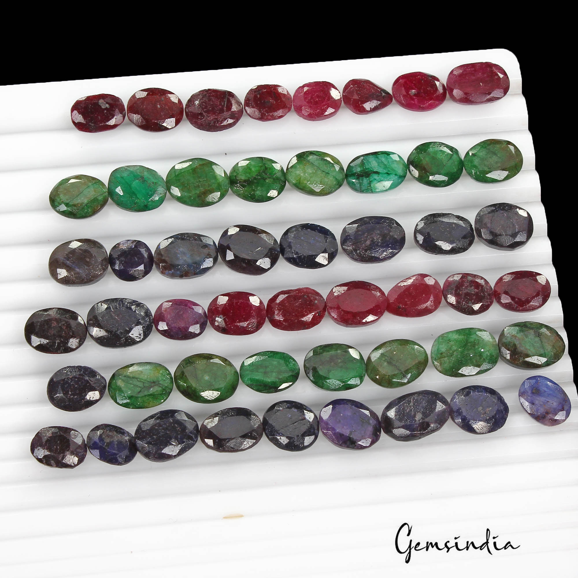 380 Ct/50 Pcs Natural Multicolor Ruby Emerald Sapphire Oval Cut Gems For Jewelry