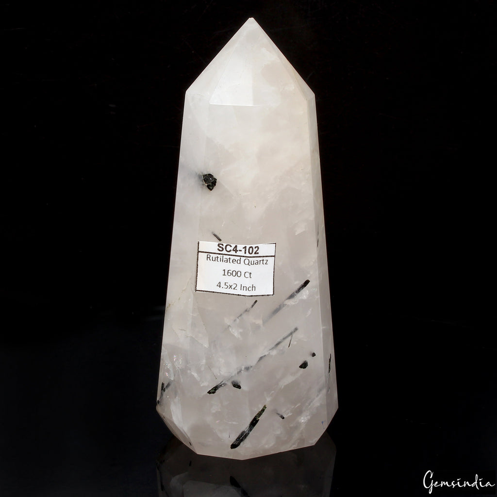 4.5 Inch Black Tourmaline Rutilated Quartz Obelisk Tower Crystal Point Healing