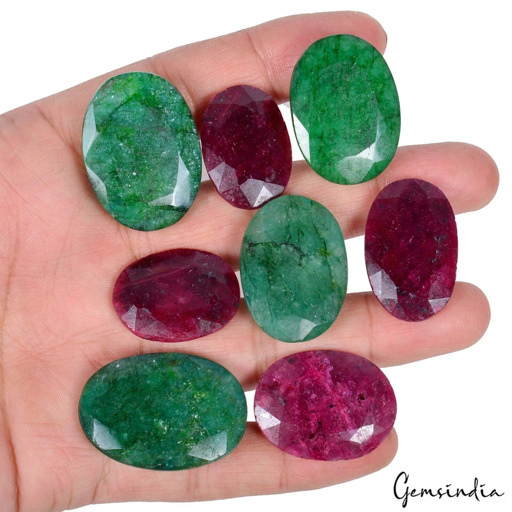 420 Ct Natural Red Ruby Green Emerald Oval Cut Loose Wholesale Gems For Jewelry