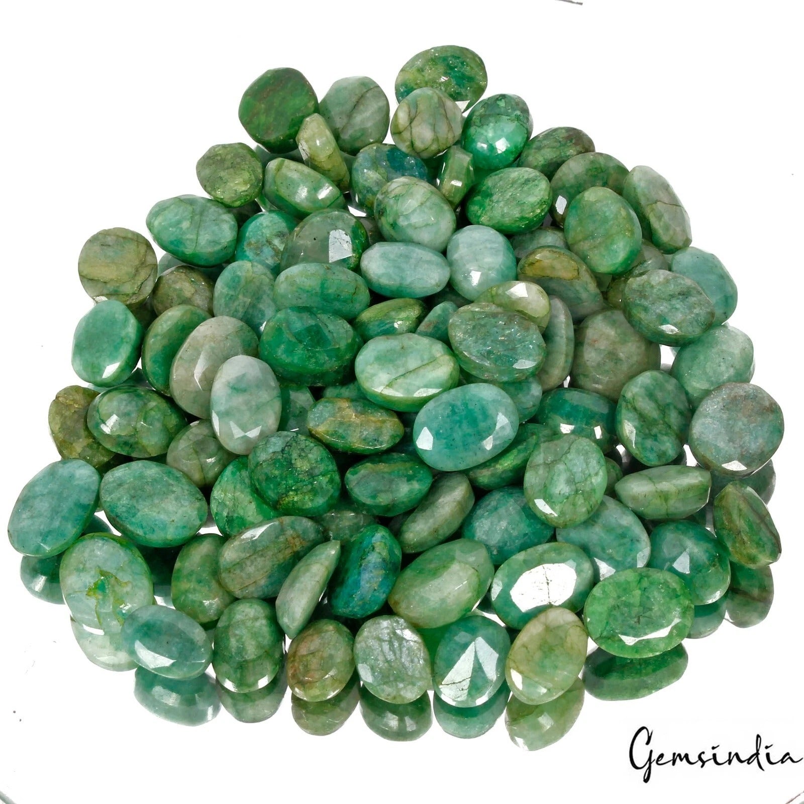 Emerald Lot, Loose Gemstone, Color Enhanced, Green — 90 Pieces, 11mm to 14mm, 520 Ct, Brazil