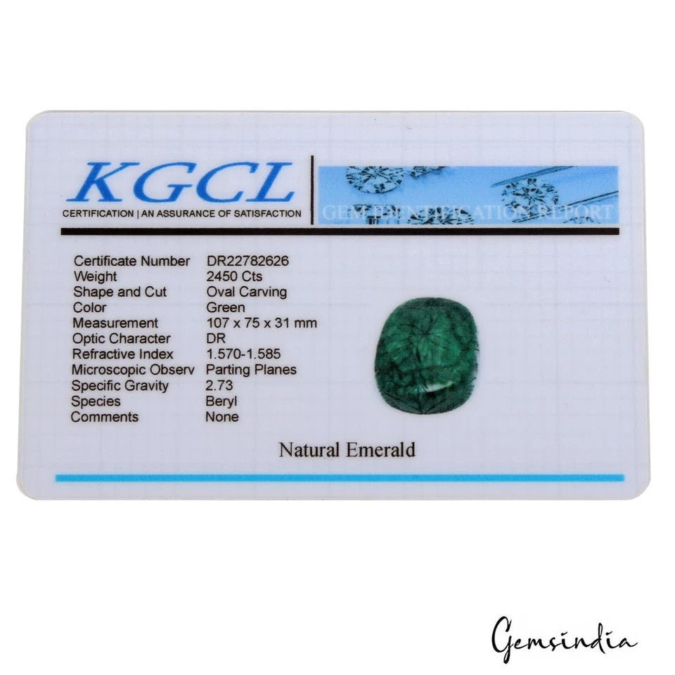 Certified 2450Ct Natural Brazilian Green Emerald Oval Shape Hand Carved Gemstone