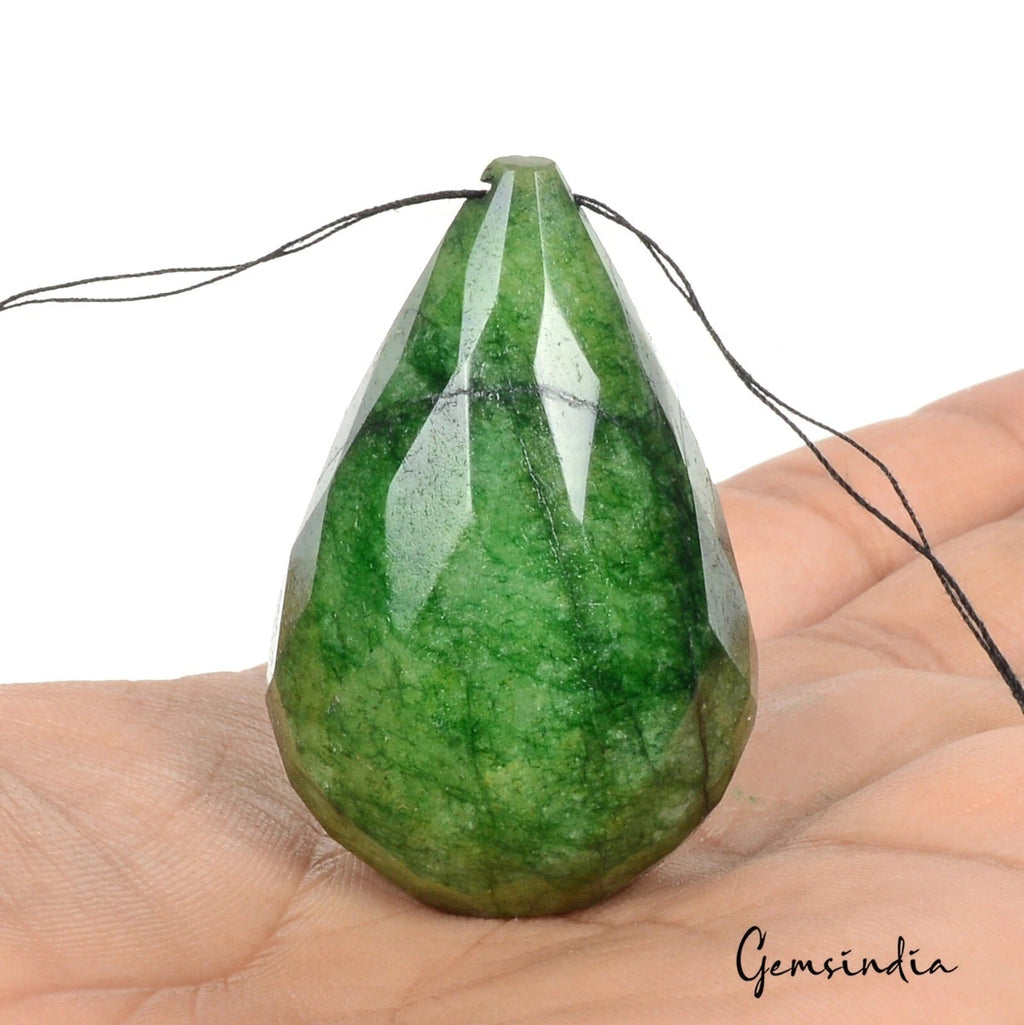 Emerald Briolette Drilled Loose Natural Gemstone 40x26mm Certified Pear 166.80Ct