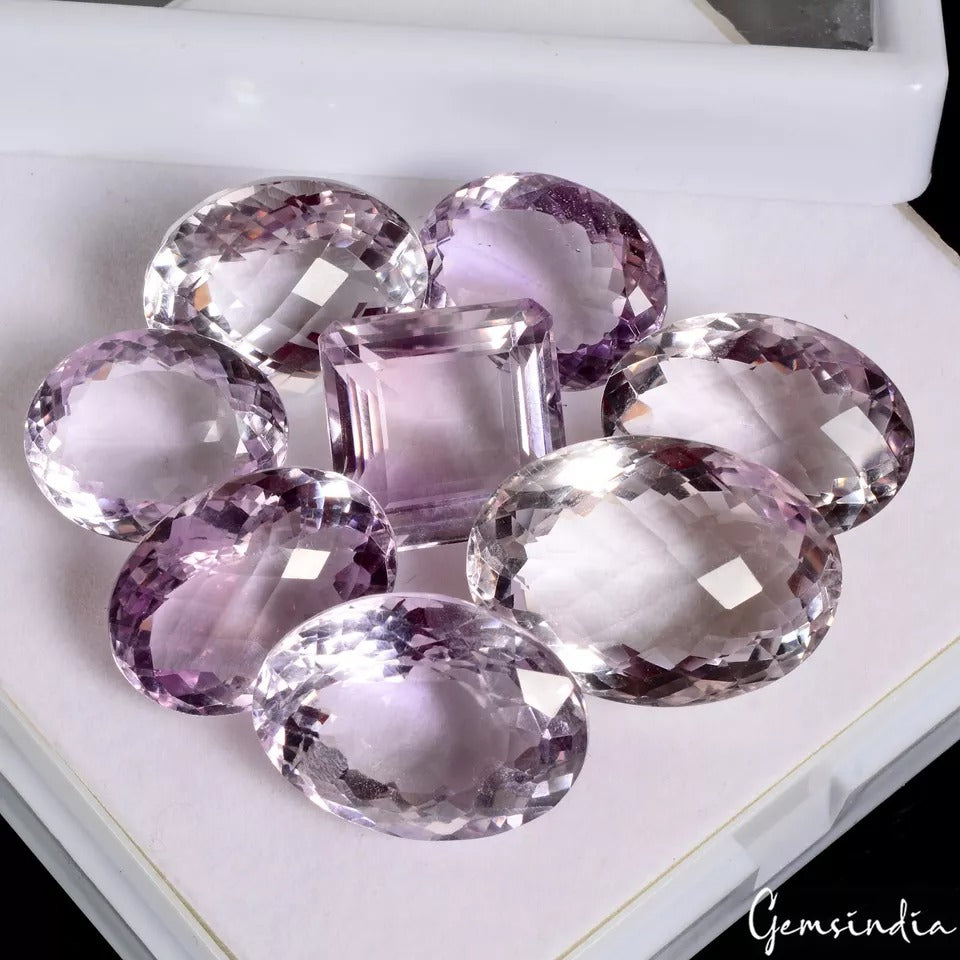Amethyst Lot, Loose Gemstone, Lavender — 8 Pieces, 18mm to 28mm, 247.10 Ct
