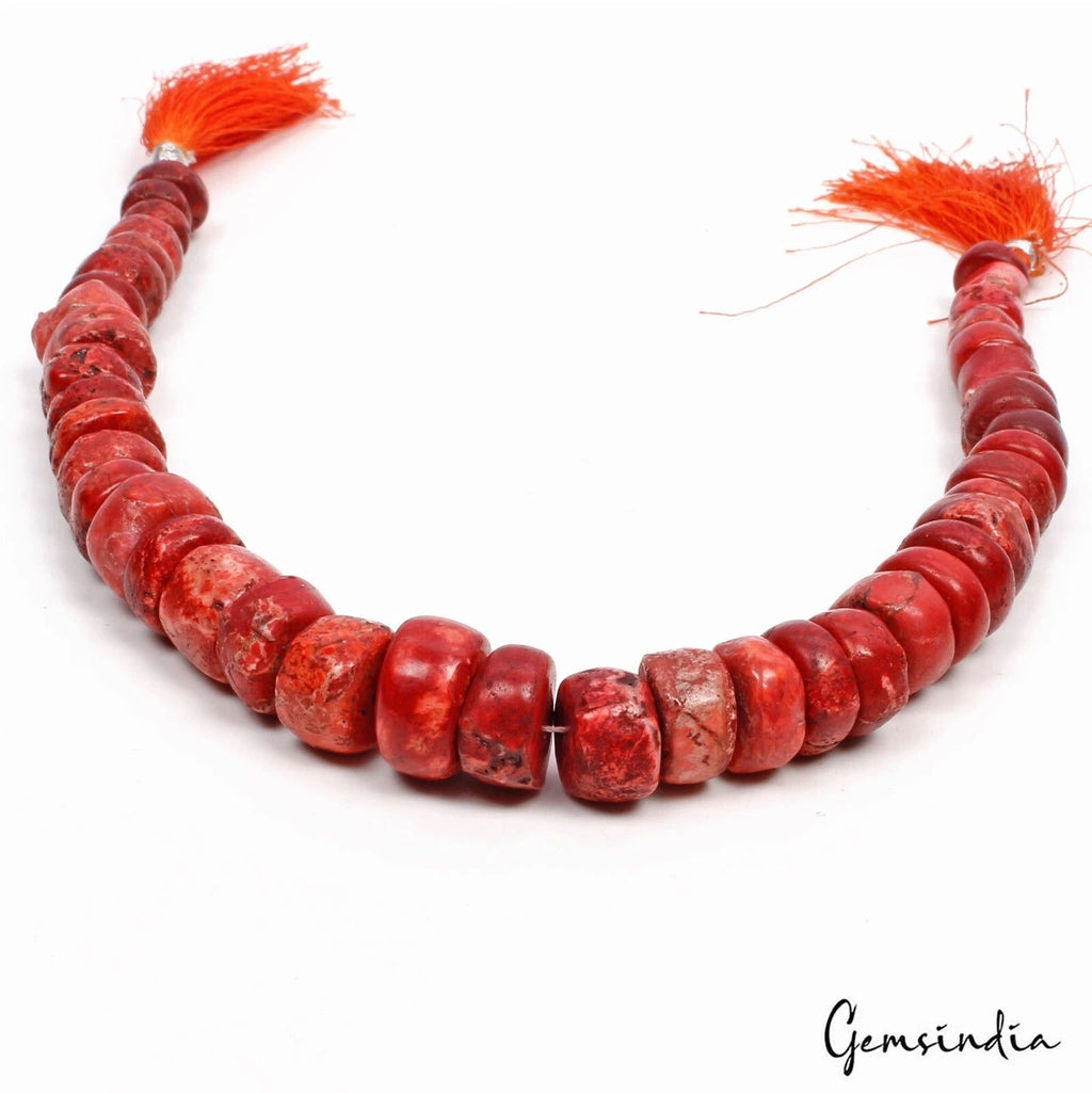 470 Ct Taiwan Red Coral Gem Tyre Shape Beautiful Heishi Drilled Beads Strand 12"