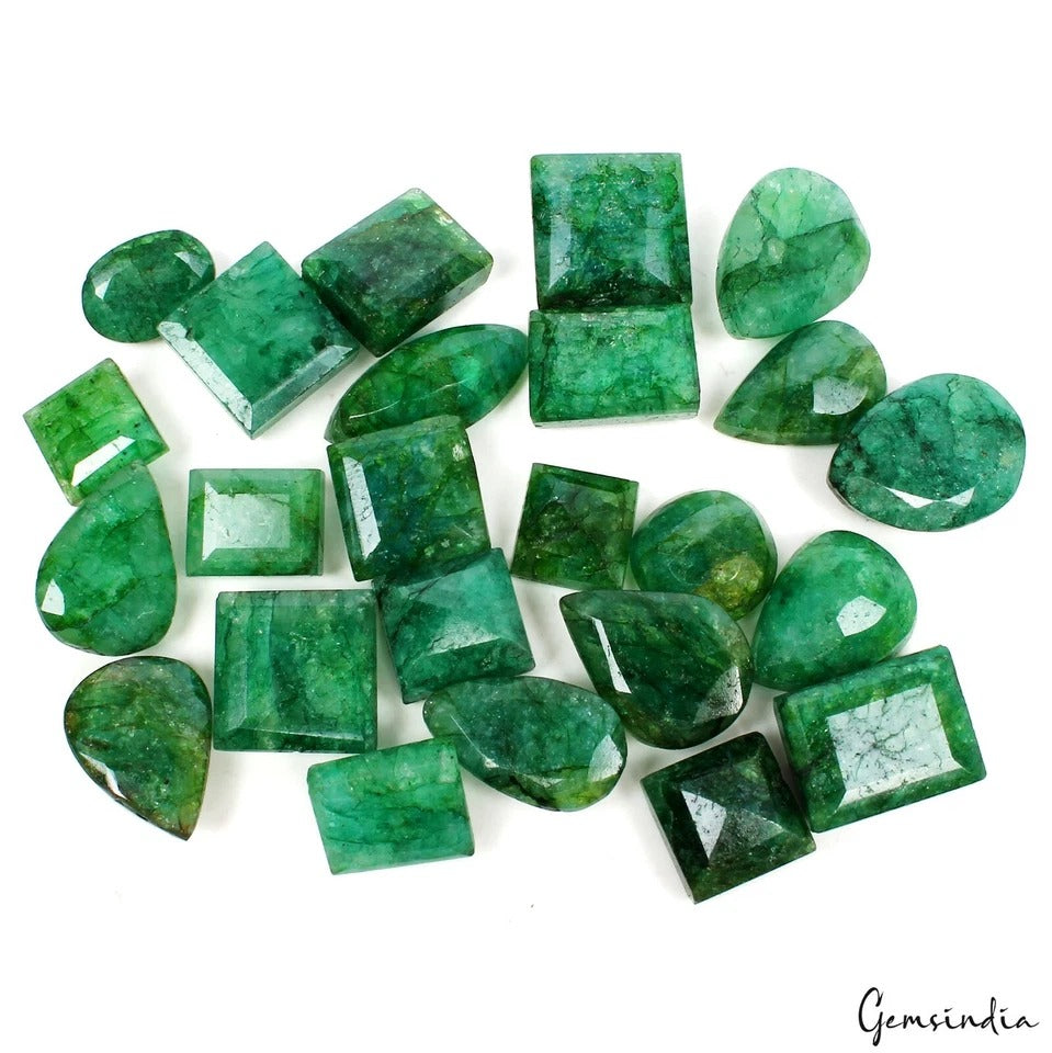 Emerald Lot, Loose Gemstone, Color Enhanced, Green — 24 Pieces, 11mm to 23mm, 350 Ct