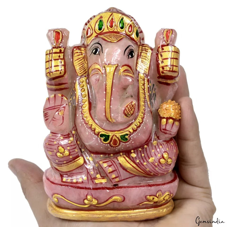 4830 Cts Natural Pink Rose Quartz Handcrafted Singlestone Ganesha Sculpture 5"