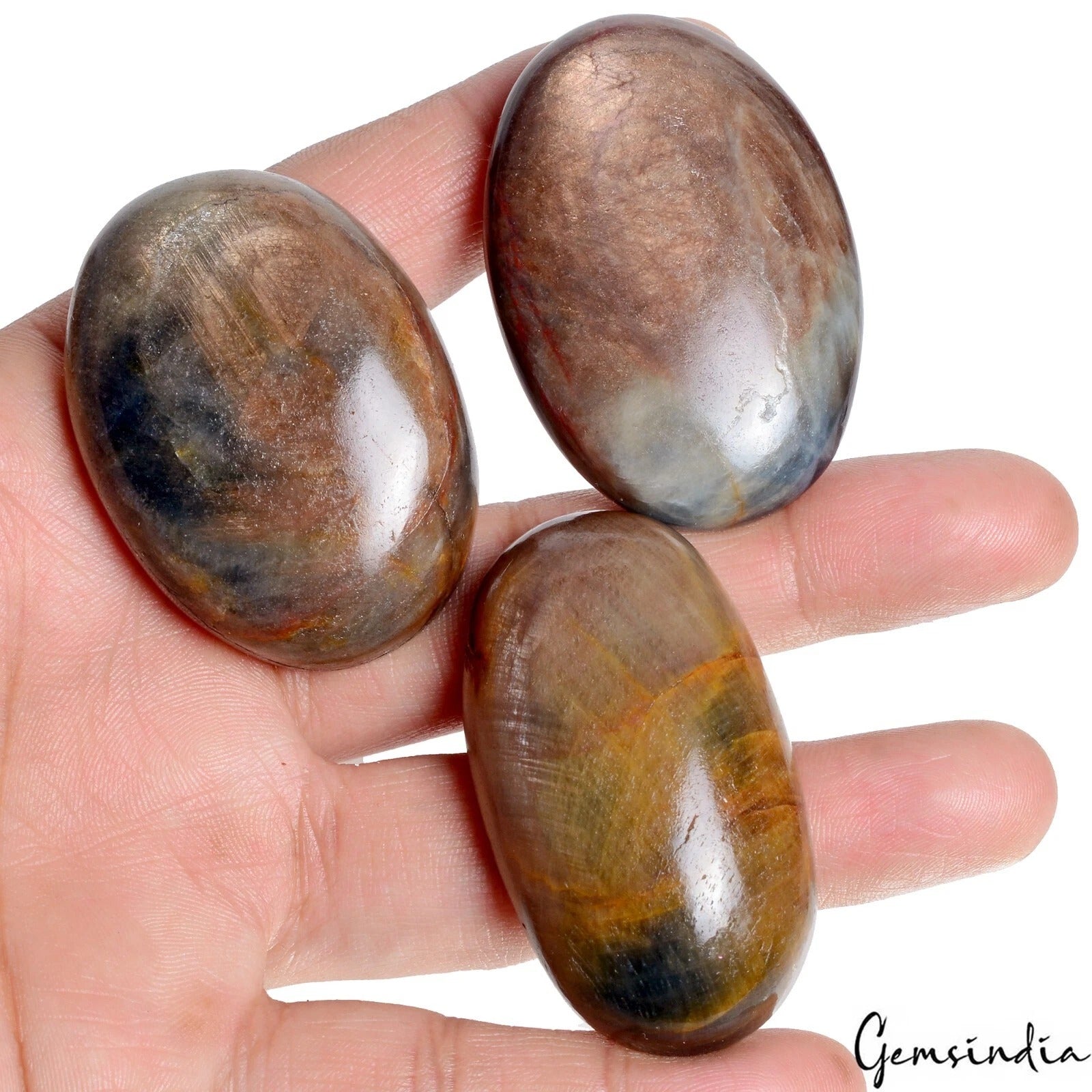 Certified 920 Ct/3 Pcs Natural Untreated Brown Blue Sapphire Oval Cab Loose Gems