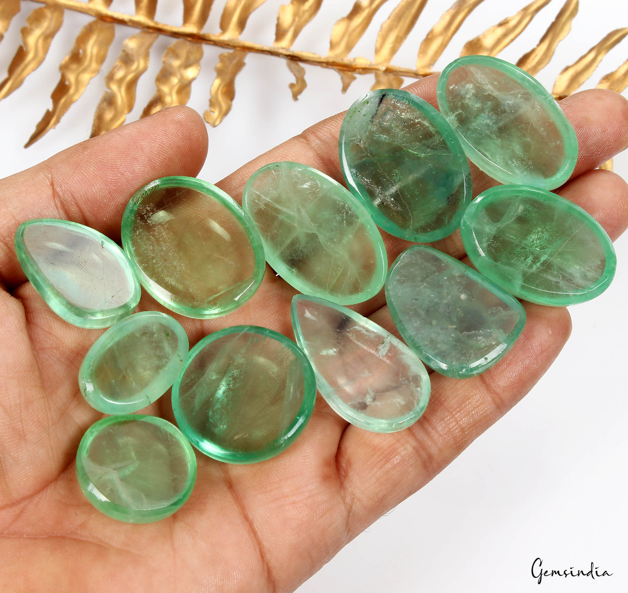 11 Pcs Natural Fluorite 23-36mm Mix Cabochon Green Flat Back Untreated Gemstones
