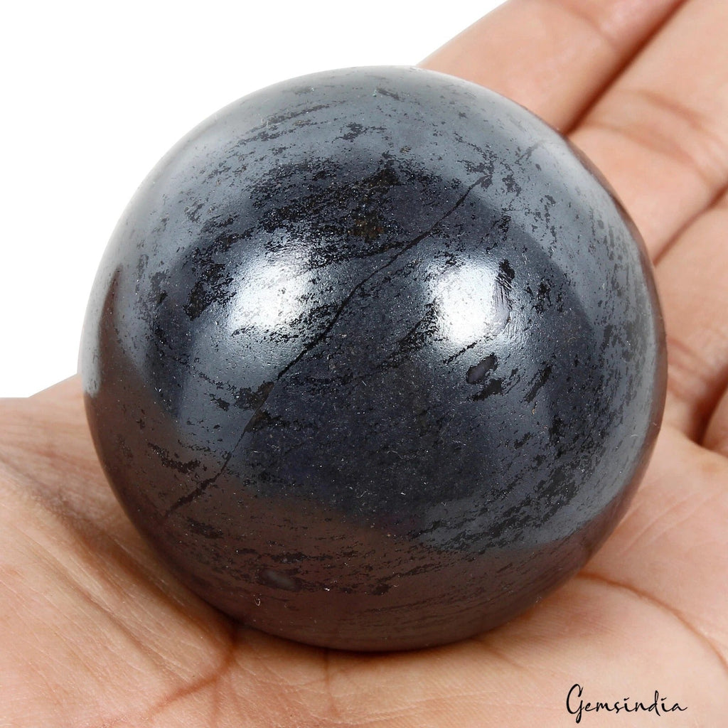 1800 Cts Natural Untreated Grey Gun Metal Healing Crystal Mineral Sphere W Stand