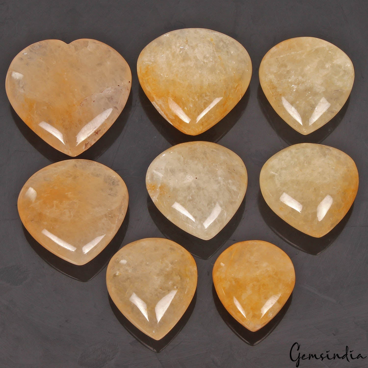 530 Ct/8 Pcs Natural Untreated Yellow Aventurine Heart Cab Loose Gem For Jewelry