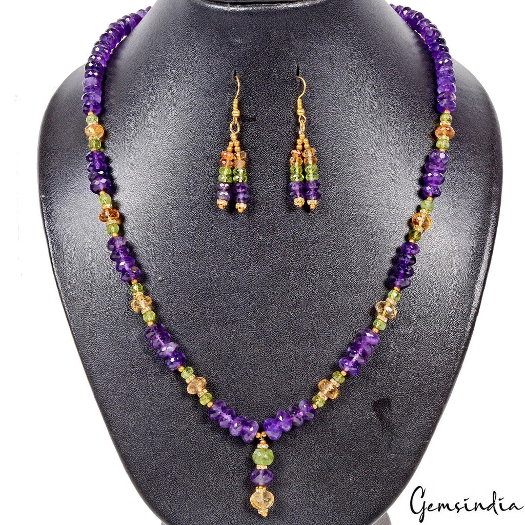 270.90 Cts Natural Untreated Multi Color Round Gems Beaded Handmade Jewelry Set