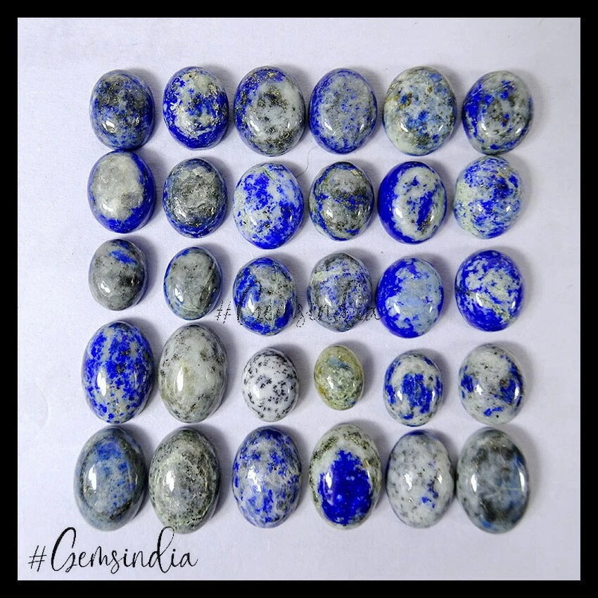 145.00 Ct Natural Blue Gray Lapis Lazuli Oval Cabochon Loose Gemstone Lot 30 Pcs