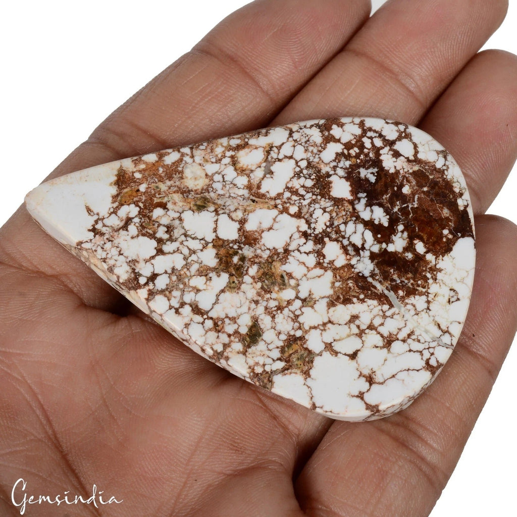 145.40 Ct Natural Untreated White Buffalo Turquoise Pear Cabochon Loose Gemstone