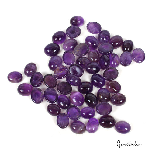 Amethyst Lot, Cabochon, Untreated, Purple — 50 Pieces, 9mm to 11mm, 200 Ct, Brazil