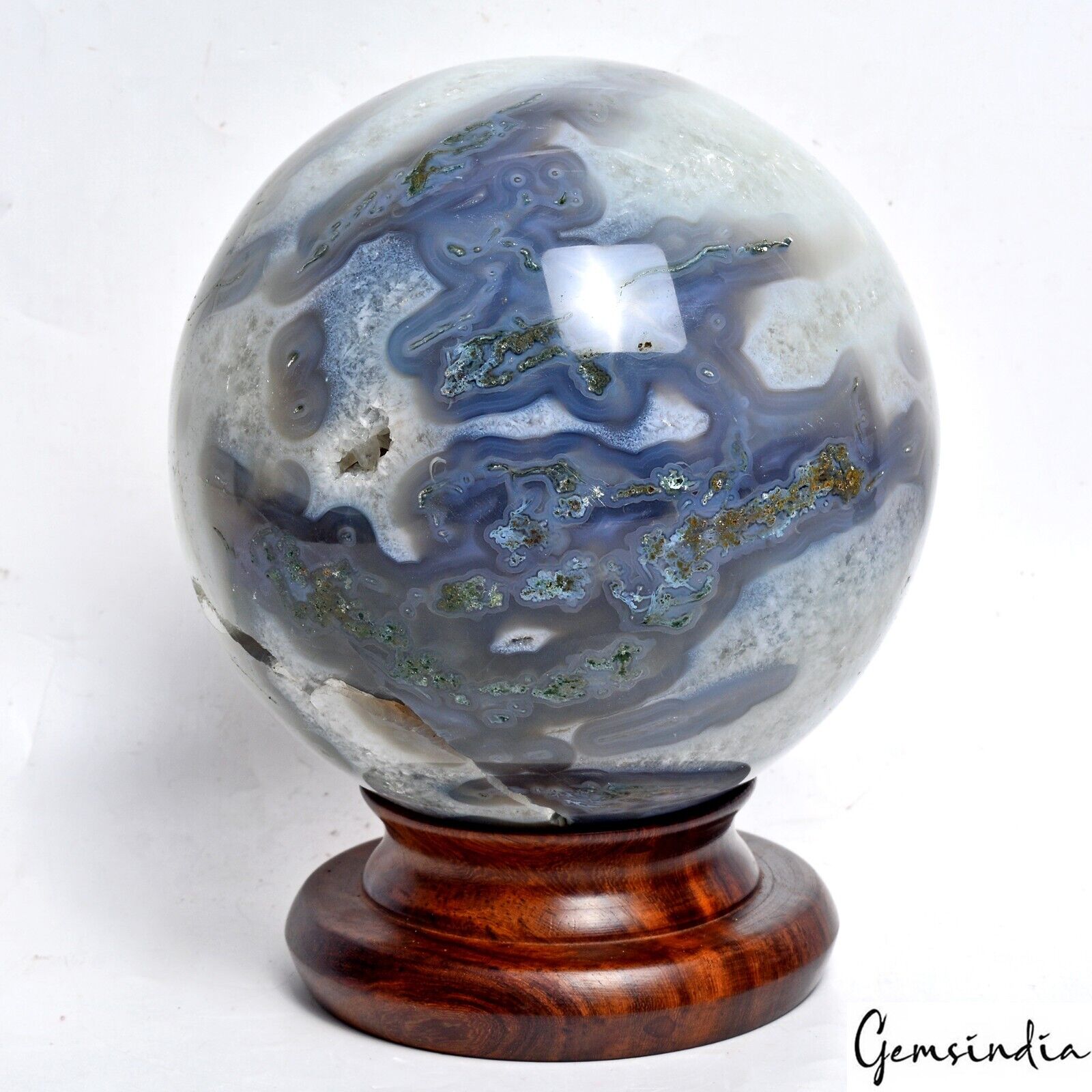 3.74 Kg Natural B-color Druzy Geode Dendrite Moss Agate Crystal Healing Sphere