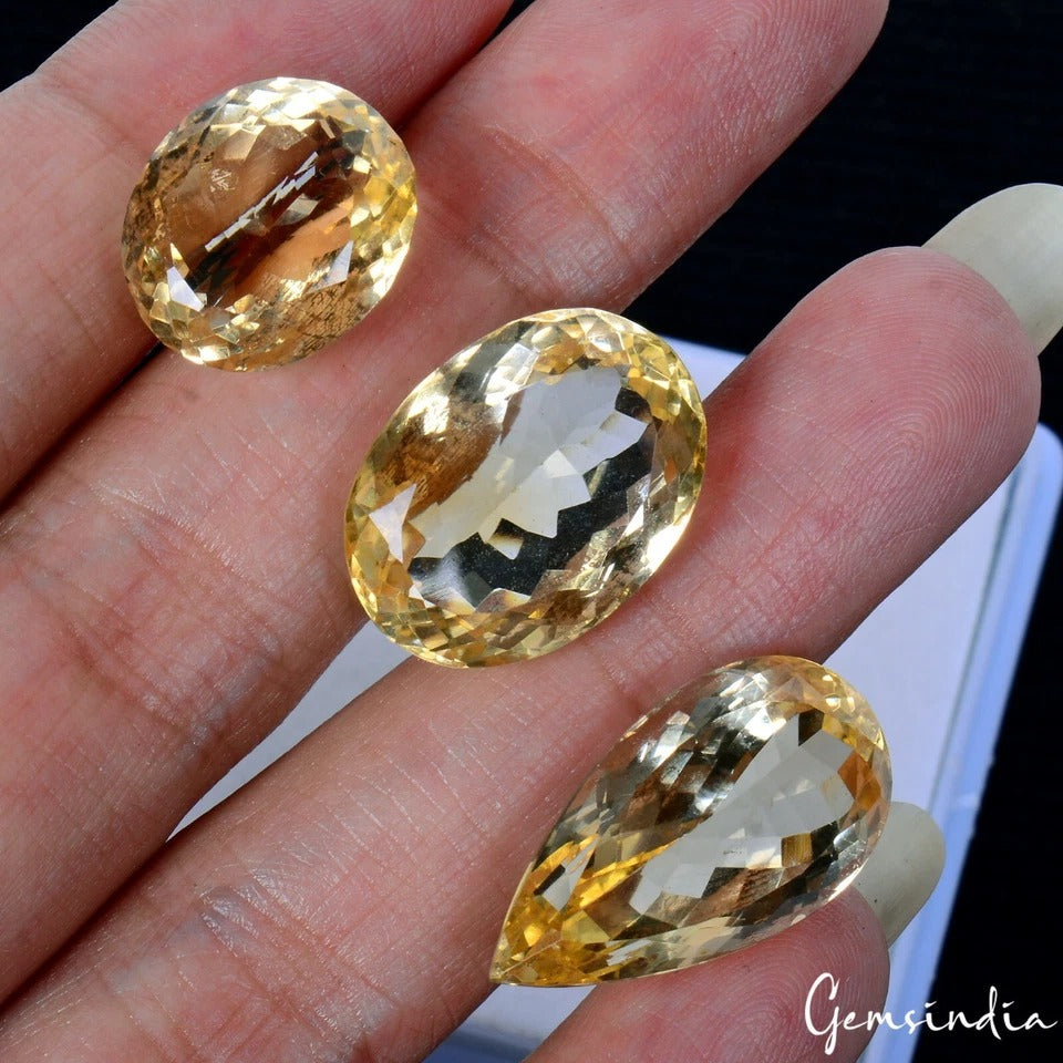 45.30 Ct Natural Unheated Brazilian Yellow Citrine Mix Cut Loose Gems Lot~3 Pcs