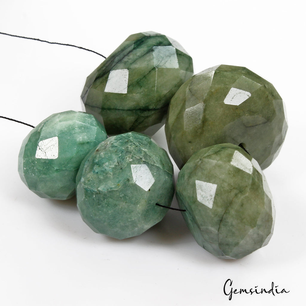 670 Ct/5 Pcs Natural Green Brazilian Emerald Round Cut Drill Bead Loose Gems Lot