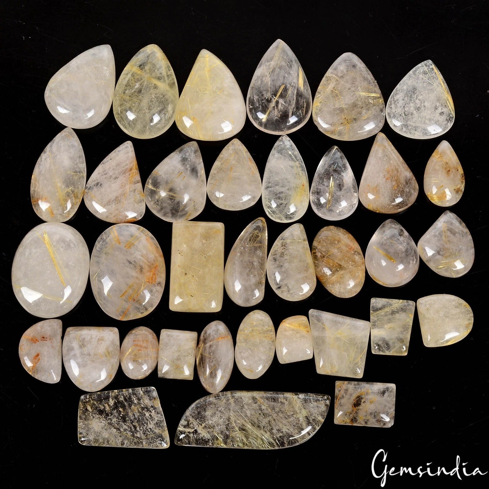 570 Ct Natural Untreated Rutile Quartz Mix Cabochon Wholesale Loose Gemstone Lot
