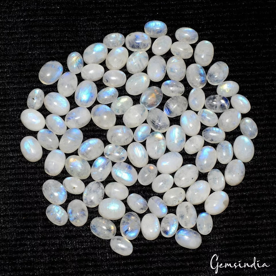 Moonstone Lot, Loose Gemstone, Untreated, Blue — 87 Pieces, 6mm to 8mm, 120 Ct, Madagascar