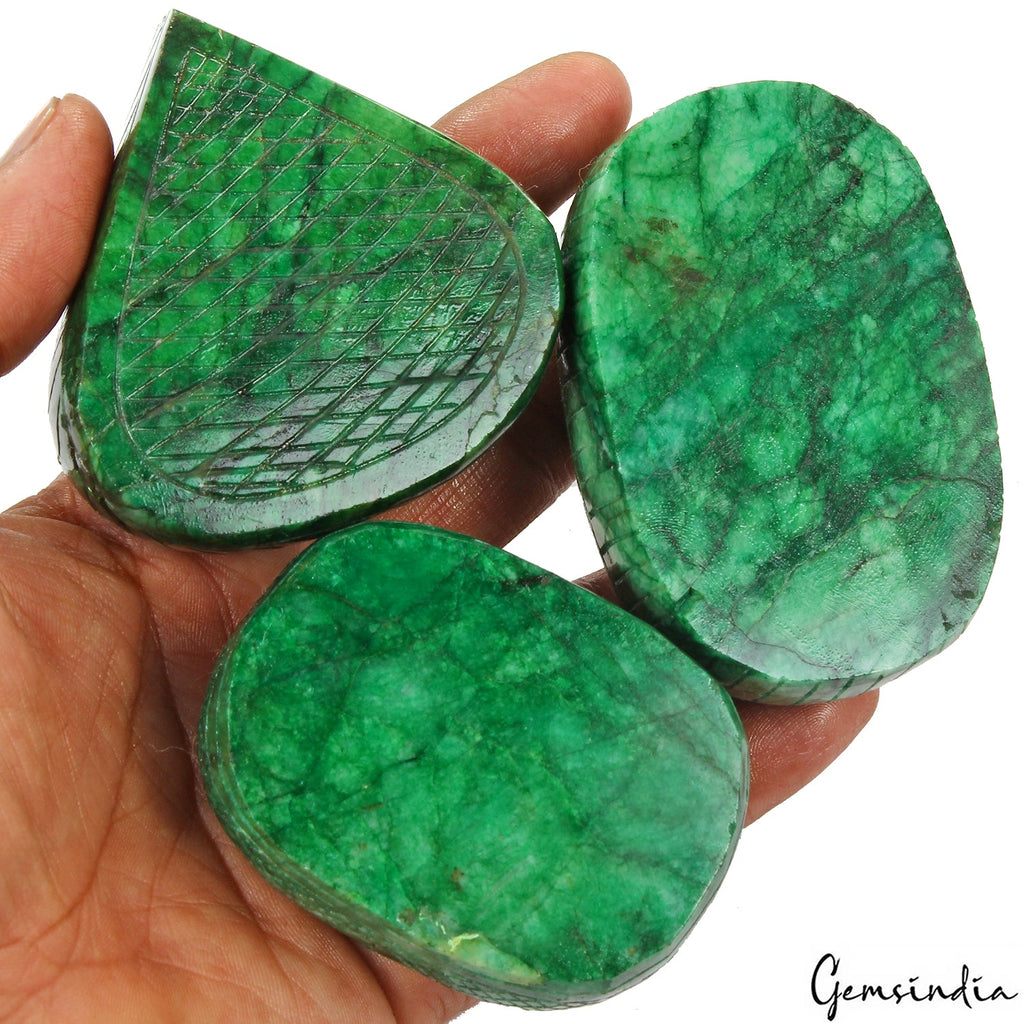3300 Ct/3 Pcs Natural Green Brazilian Emerald Mix Cut Carving Earth mined Gems