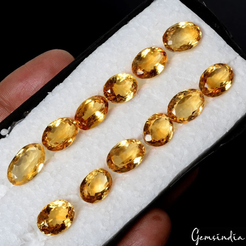 VVS 12 Pcs Natural Citrine 11mm-13mm Oval Cut Untreated Loose Jewelry Gemstones