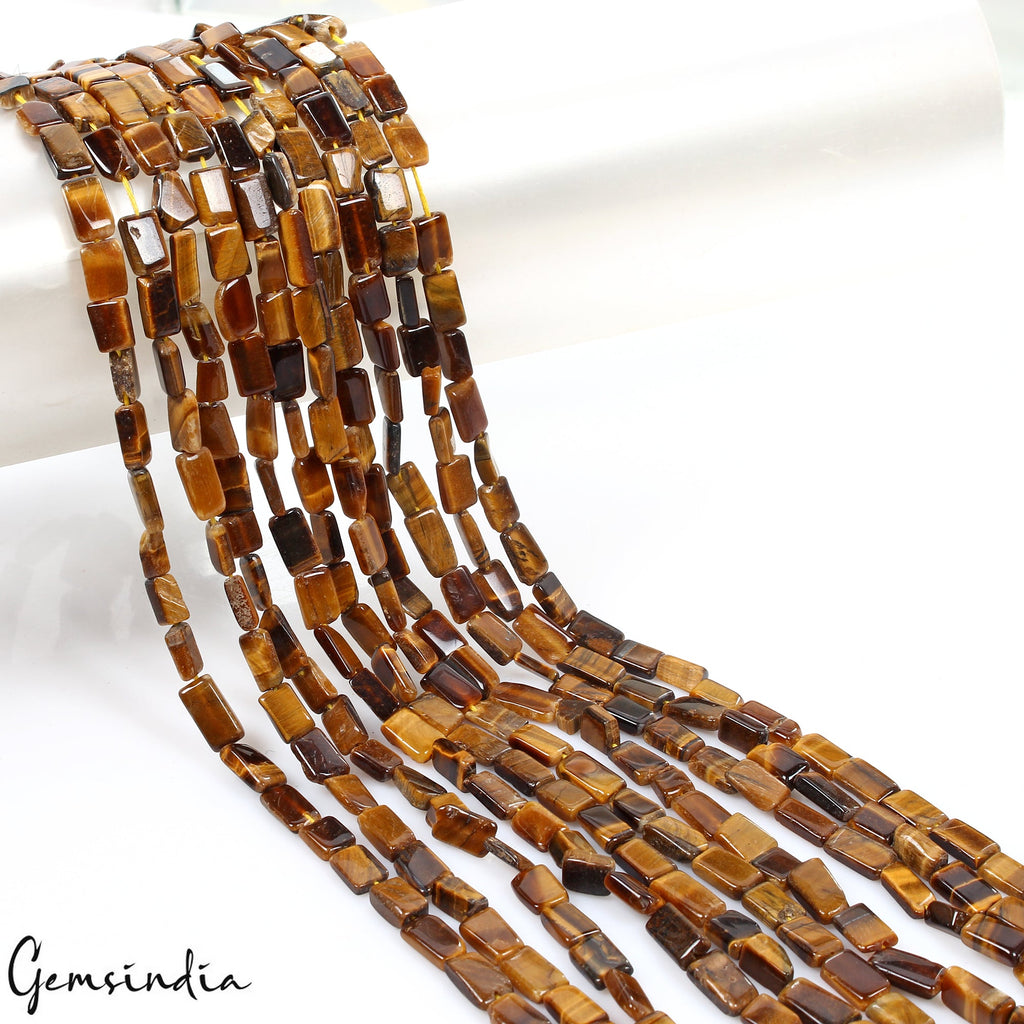 590 Cts/10 Pcs/13"Each Natural Untreated Tiger Eye Rectangle Cut Bead Strands