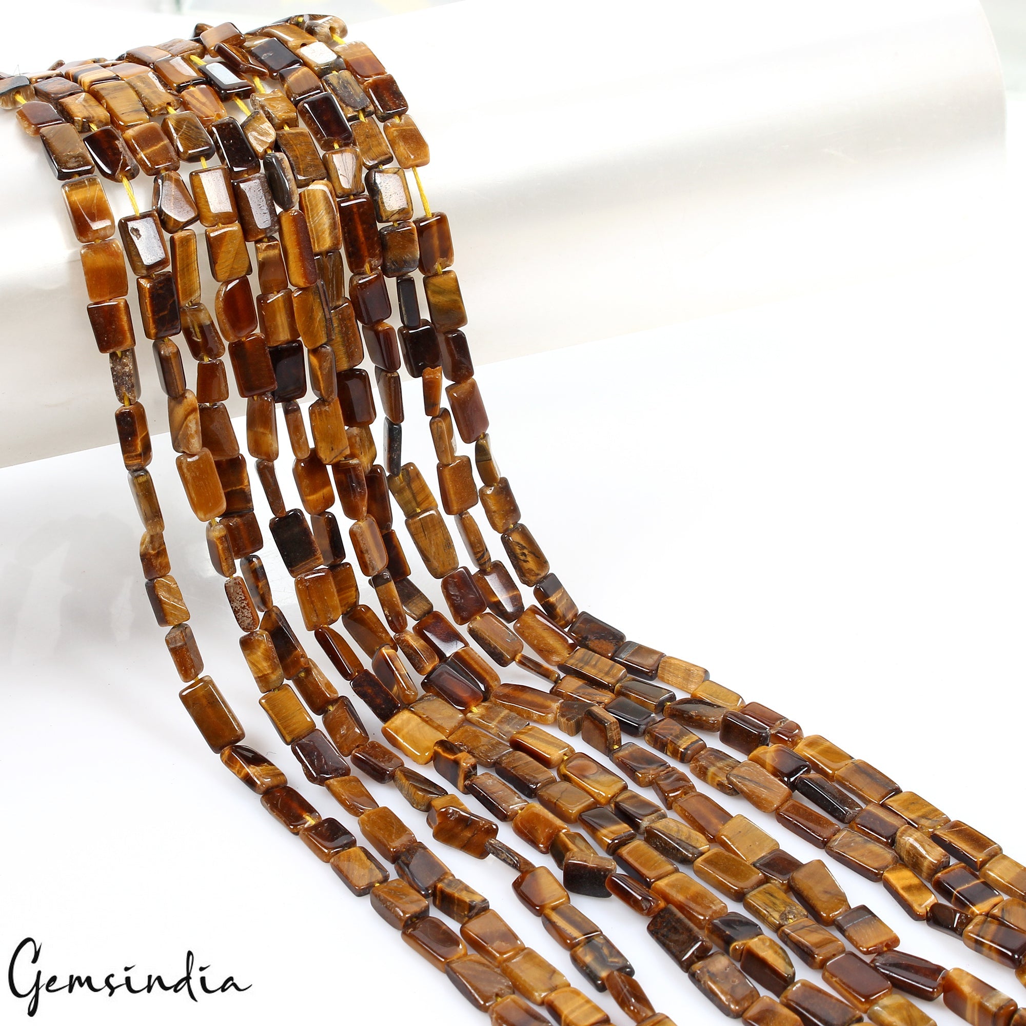 590 Cts/10 Pcs/13"Each Natural Untreated Tiger Eye Rectangle Cut Bead Strands
