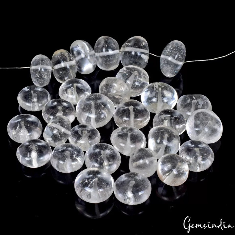 320 Ct/30 Pcs Natural Untreated White Crystals Quartz Round Cab Drill Bead Gems