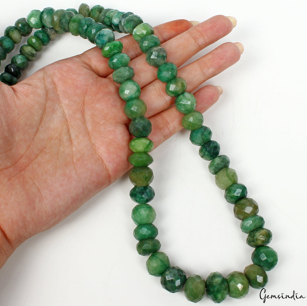 810 Ct Natural Brazilian Emerald Round Checker Cut Center Drill Bead Strand ~25"