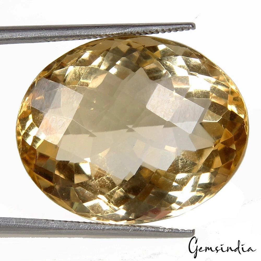 27.40 Ct Natural Untreated Yellow Citrine Oval Checker Cut Jewelry King Gemstone