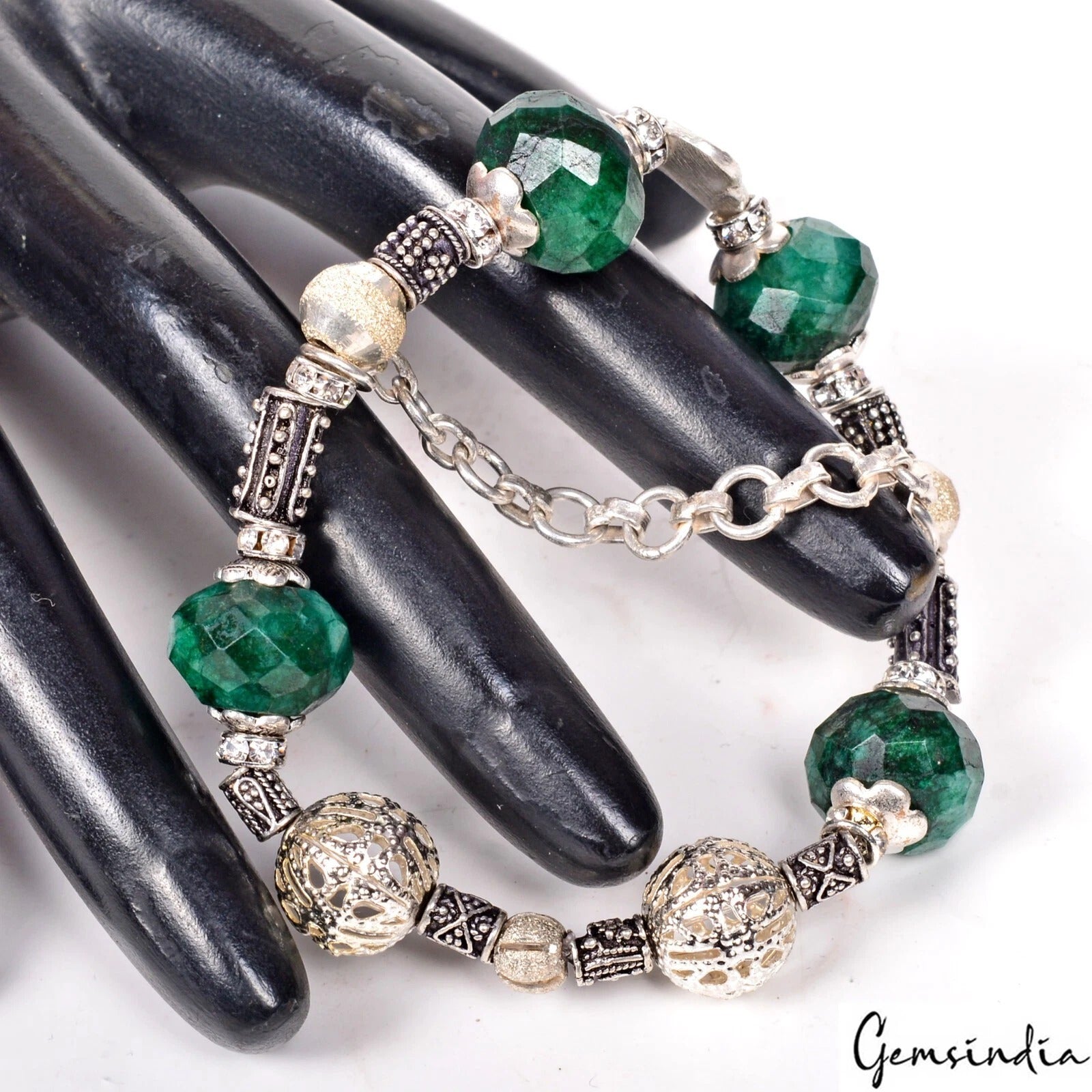 Emerald Bracelet, Color Enhanced, Silver — 15mm to 16mm, 124.30 Ct (24.86 g)