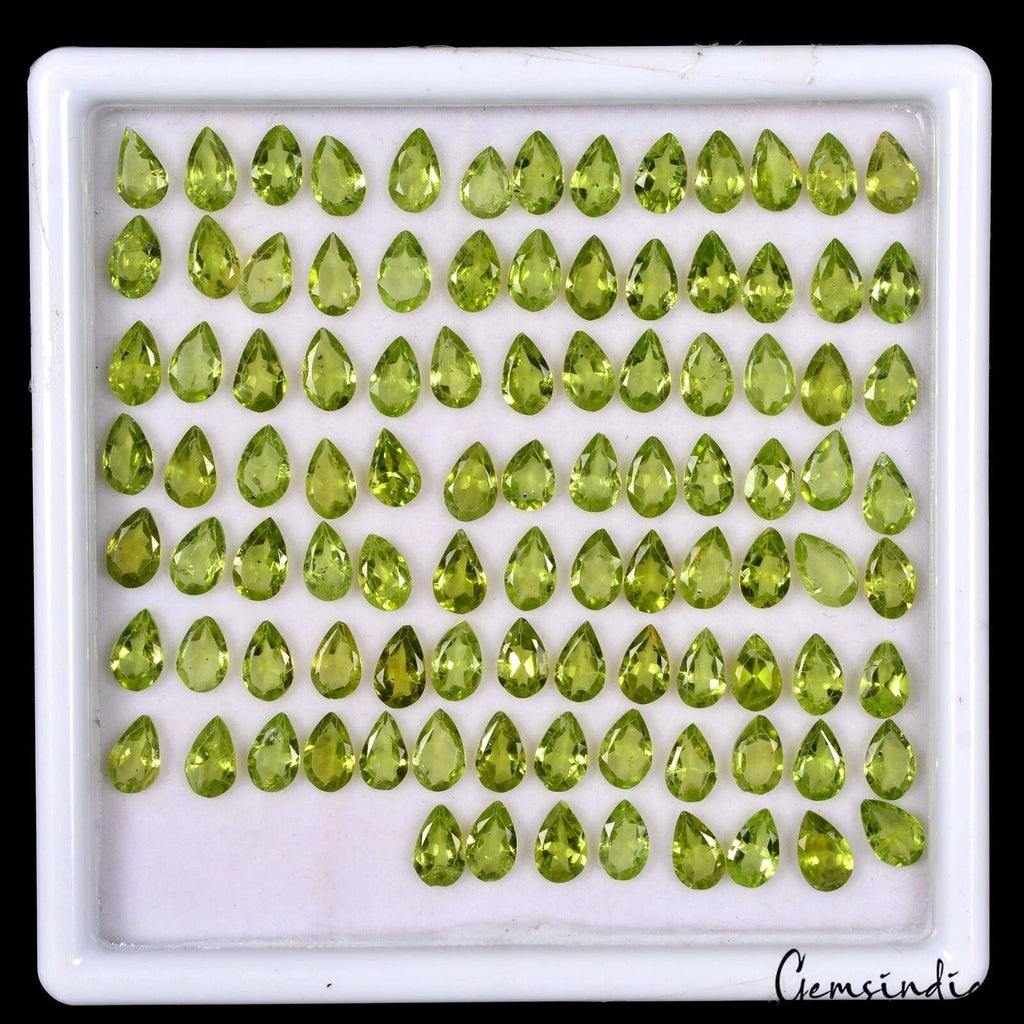 Pear Shape 8x5mm Natural Apple Green Peridot Full Fire Gemstones ! 99Pcs/80 Ct.