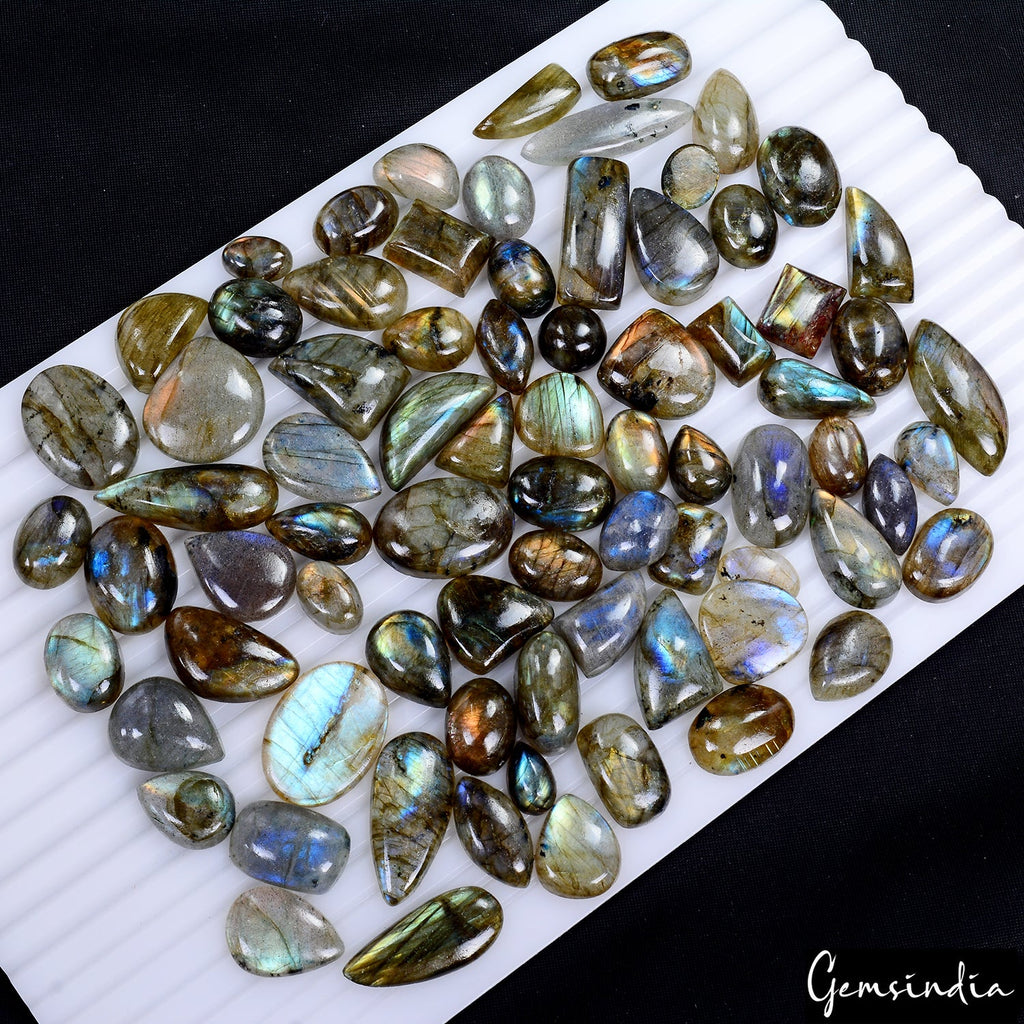800 Ct Natural Untreated Multi Shine Labradorite Mix Cab Loose Gemstone Lot 77Pc