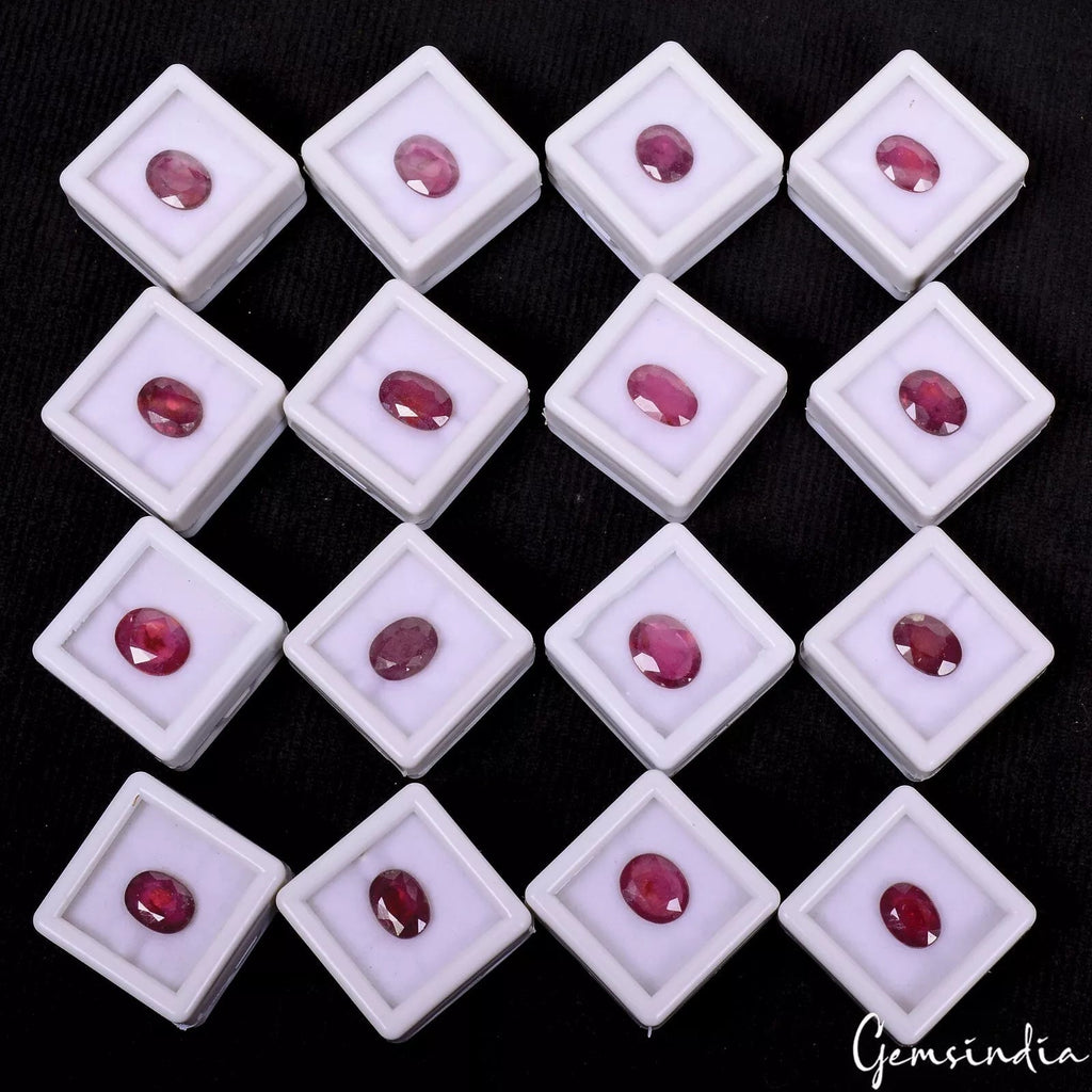 Certified 16 pcs Natural Red Ruby Gemstone Mozambique Oval Shape 10mm-13mm Lot