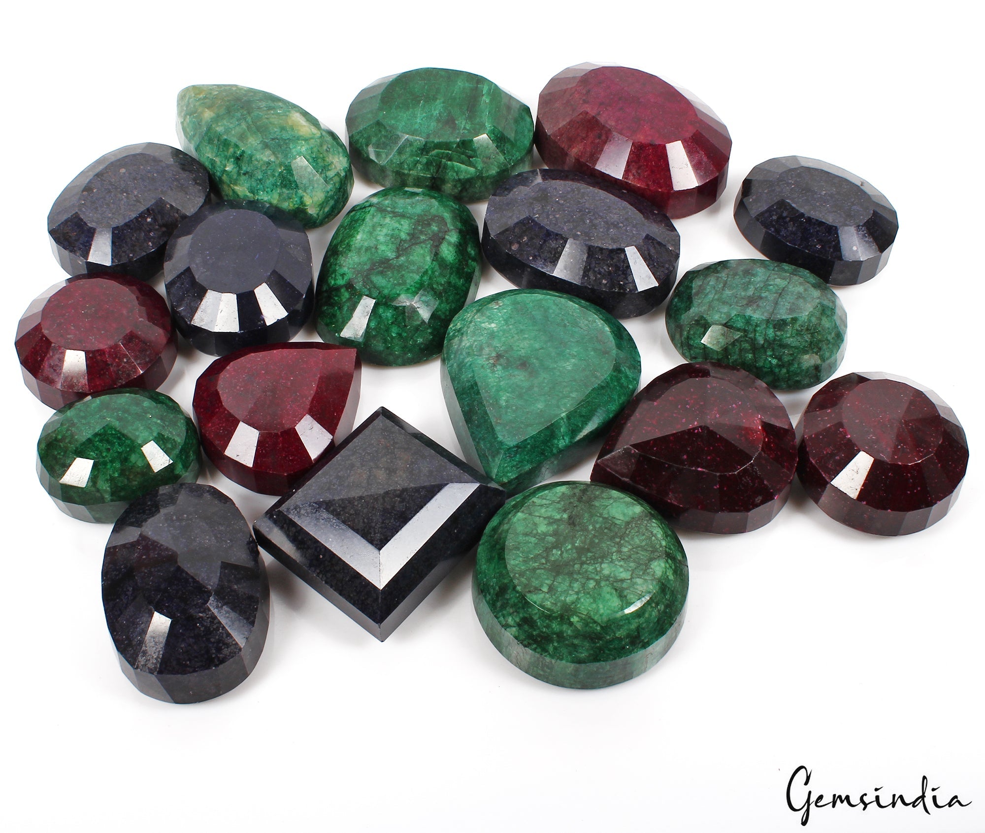 9Kilo Natural Ruby Emerald Sapphire Mix Cut Museum Size Loose Gemstones 70-116mm