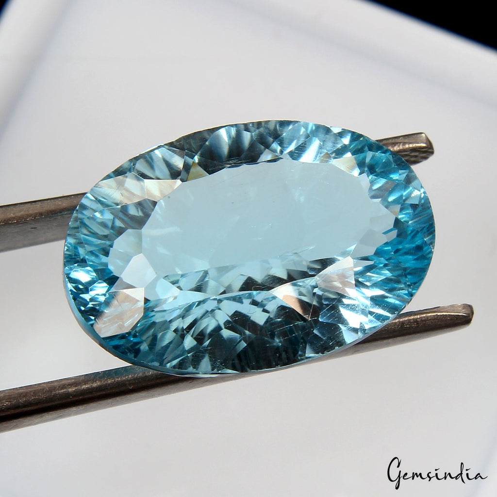 Oval Concave Cut igl&i Certified Natural Swiss Blue Topaz 17.40 Ct Full Fire Gem