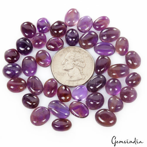 Amethyst Lot, Cabochon, Untreated, Purple — 38 Pieces, 9mm to 12mm, 124.30 Ct, Madagascar