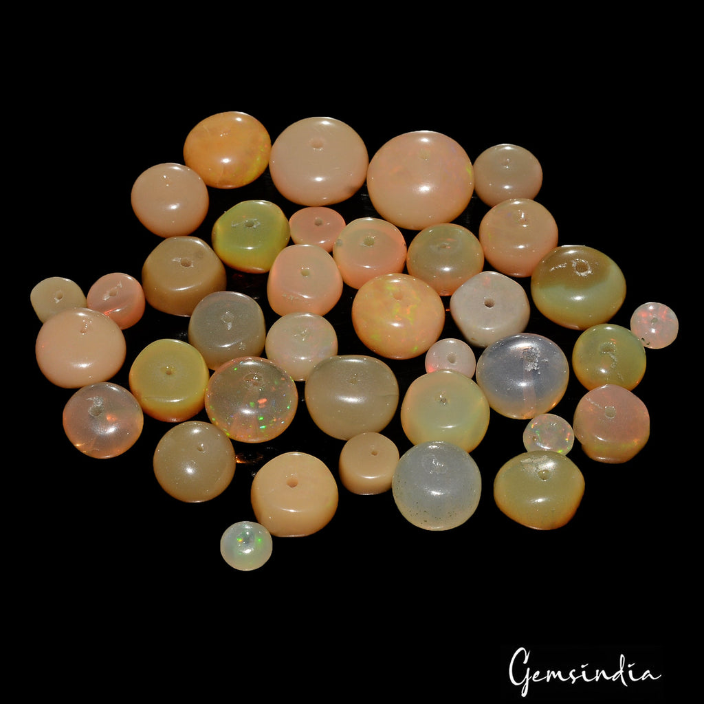 34.60 Cts/37 Pcs Natural Welo Fire Ethiopian Opal Round Cab Drilled Loose Beads