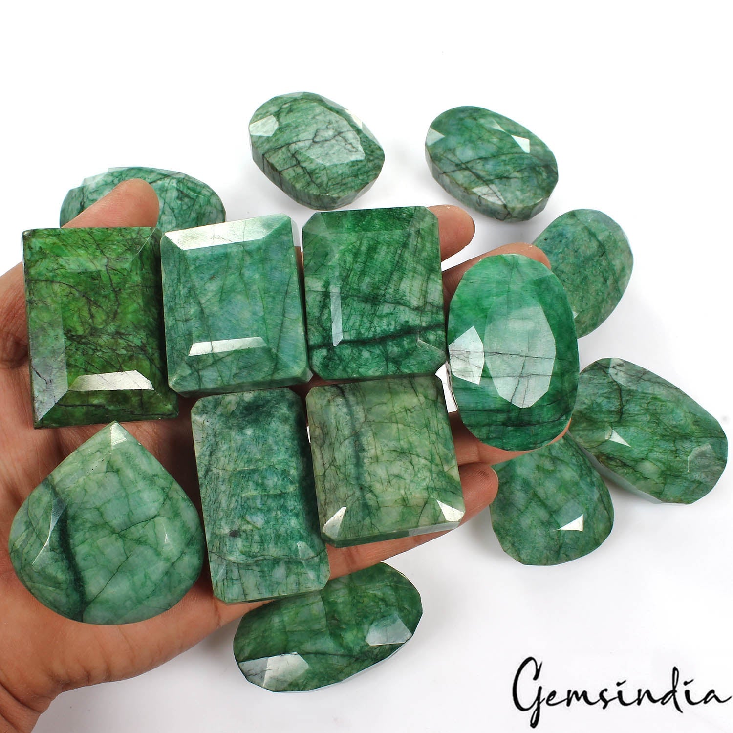 1 Kg/14 Pcs Natural Brazilian Green Emerald Mixed Cut Loose Gems Wholesale Lot