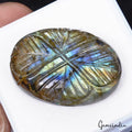 Certified 42.90 Cts Natural Multi Color Shine Labradorite Oval Carved Loose Gem