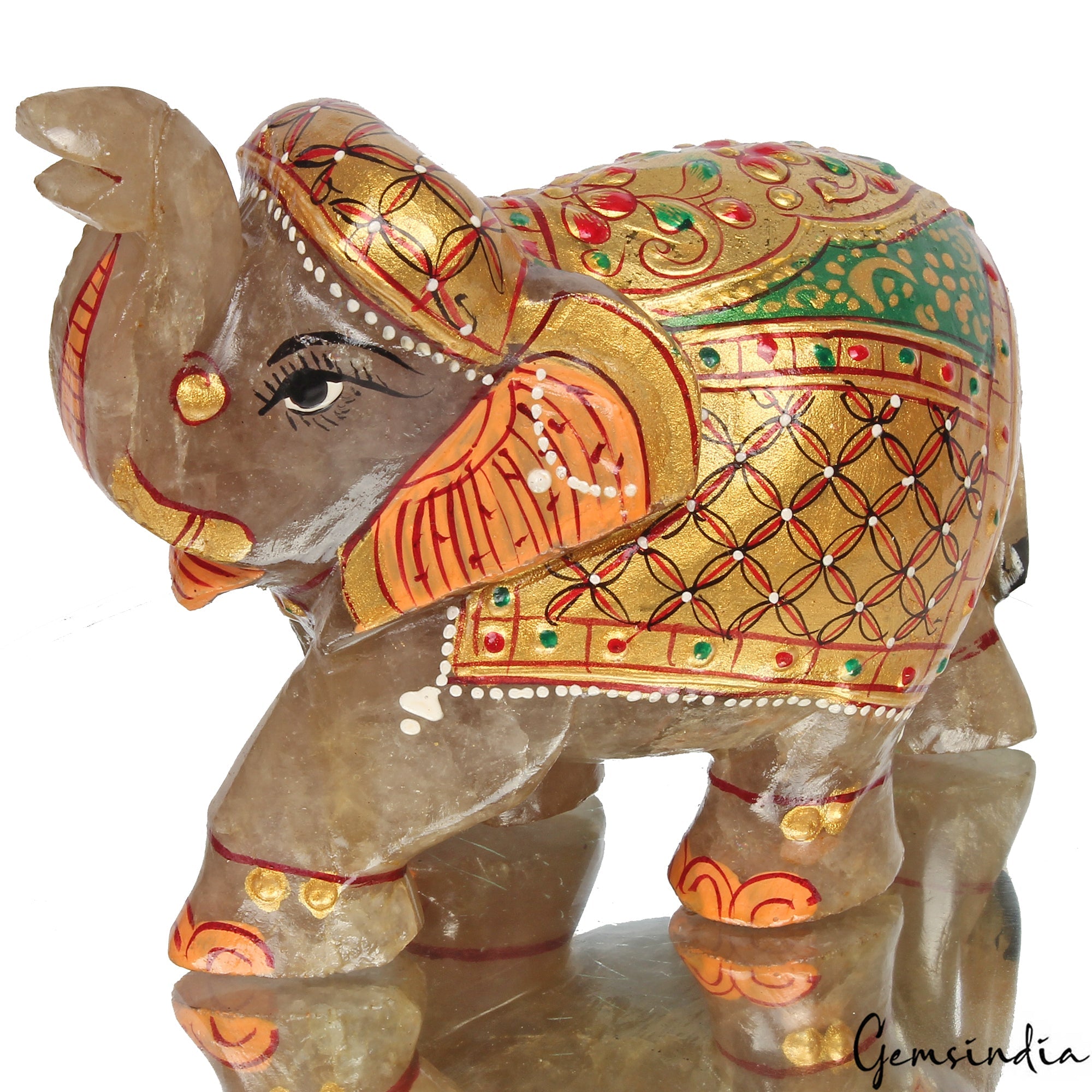 2550 Cts Natural Aventurine Gemstone Hand Crafted Gold Painted Elephant Statue