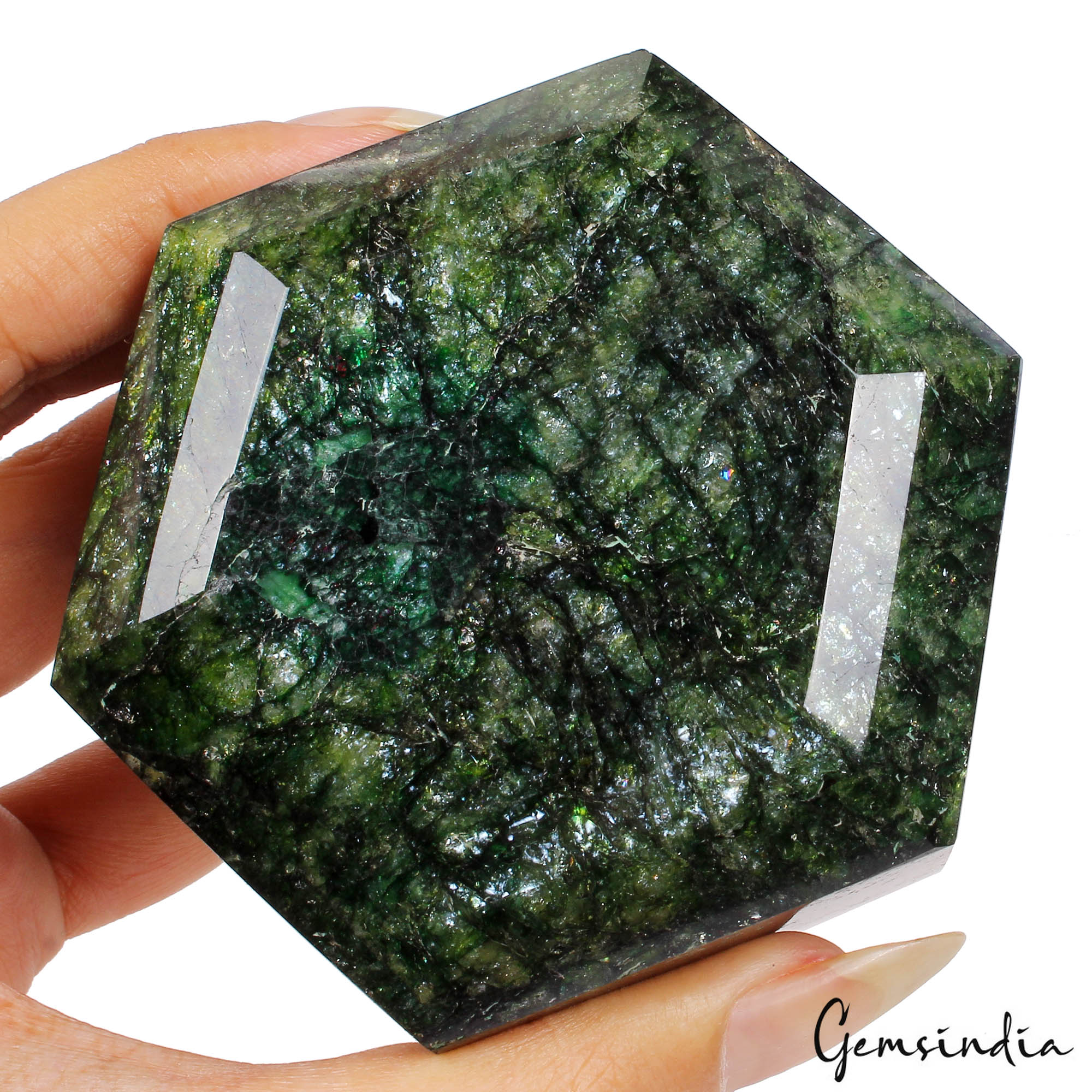 Emerald Loose Gemstone, Hexagon Cut, Color Enhanced — 3.5x3x2.5 Inch, 3750 Ct (0.75 Kg), Brazil