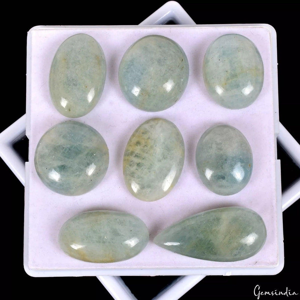 8 Pcs Natural Aquamarine Beryl 25mm-38mm Untreated Cabochon Certified Gemstones